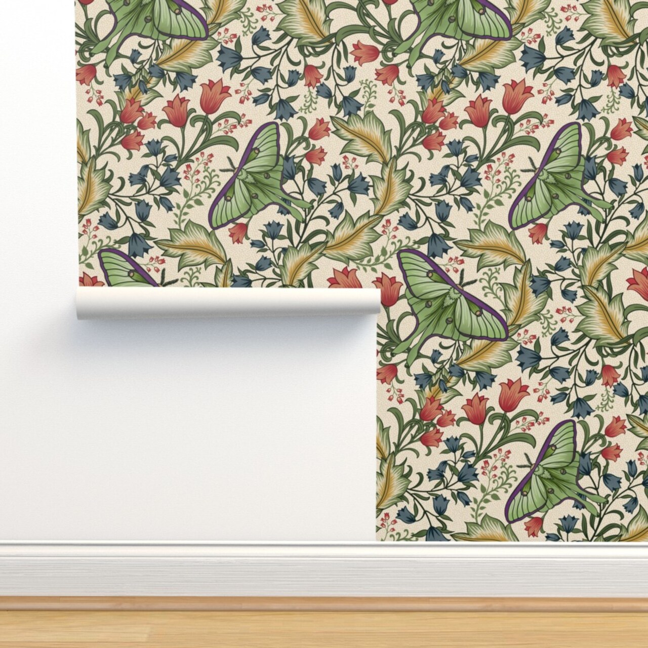 Victorian Luna Moth Arts And Crafts Pollinators Art Nouveau Entomology Lepidoptera Custom Removable Wallpaper by Spoonflower Peel & Stick Wallpaper 2FT Wide